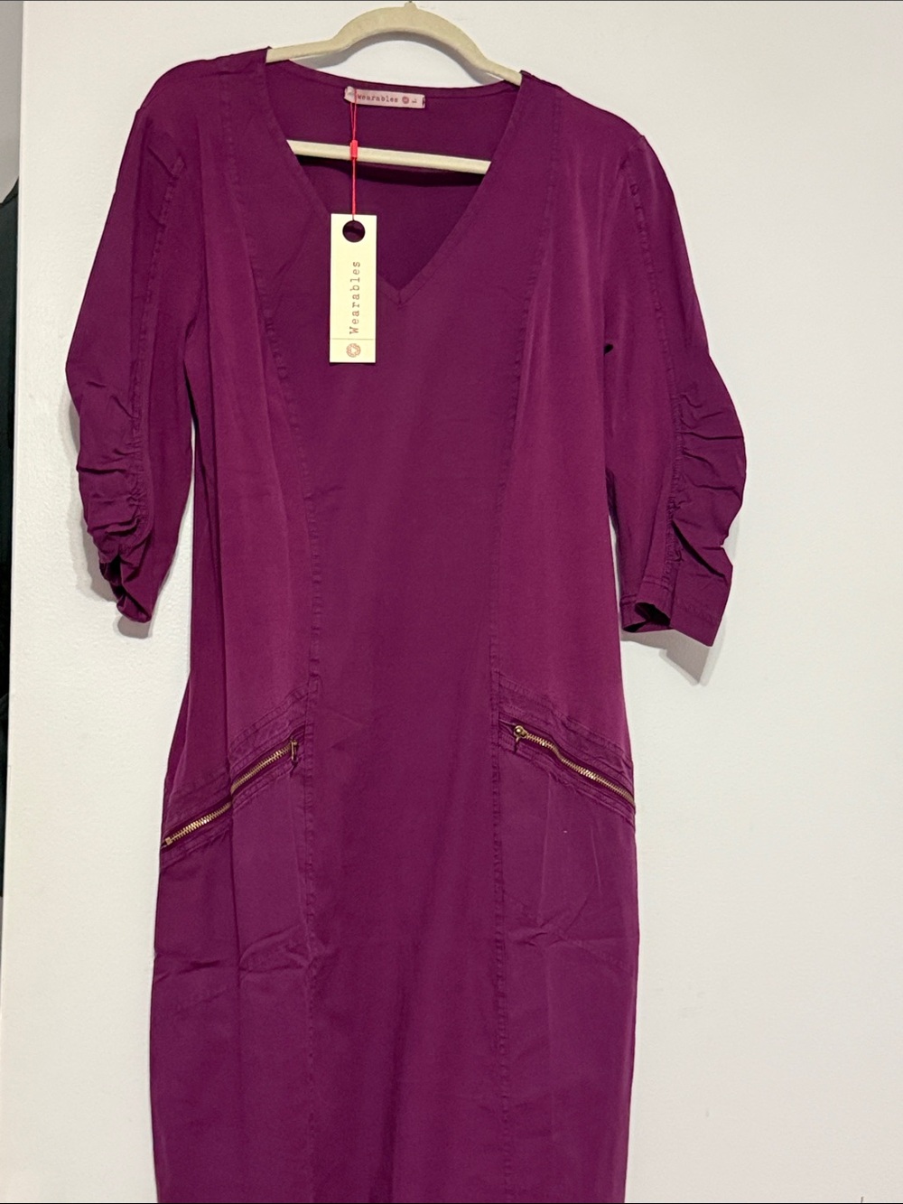 XCVI Plum V‑Neck Long Sleeve Dress with Zip Pockets